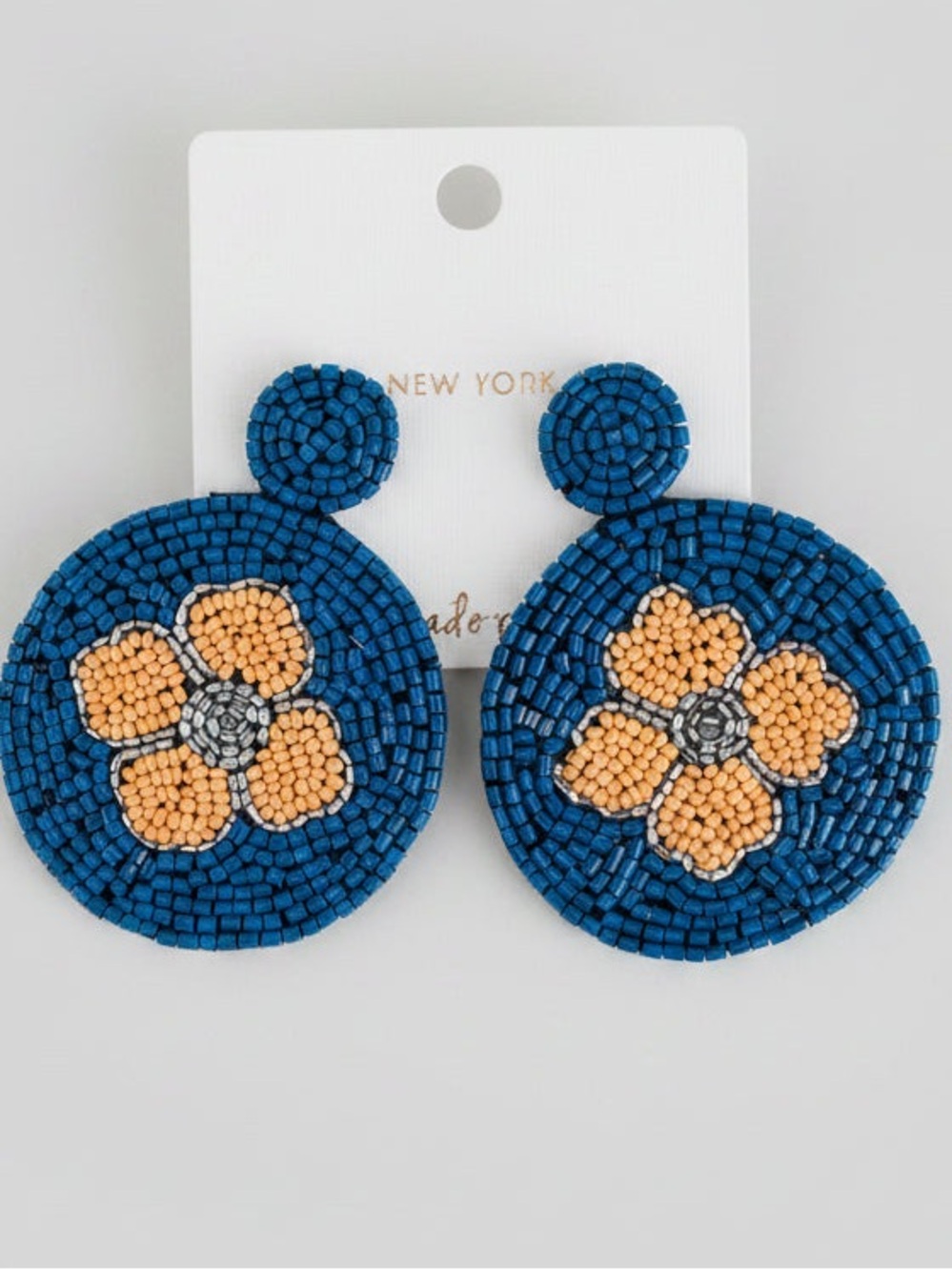 Tori Flower Beaded Earrings-Blue